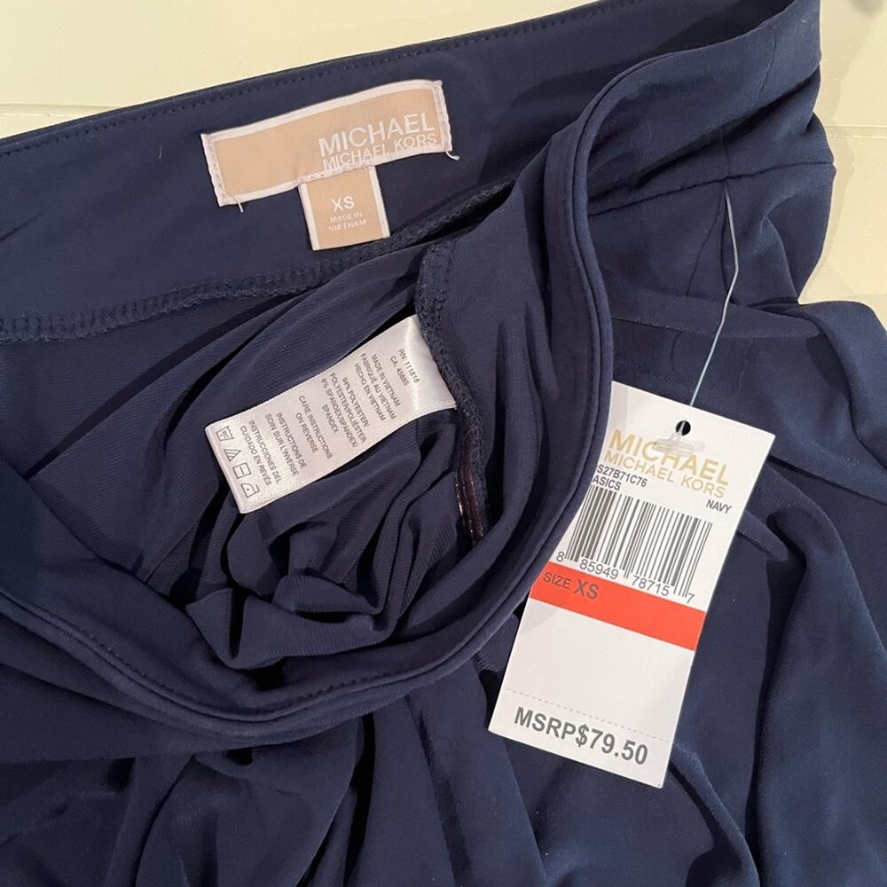 NEW Michael Kors Hi Low Asymmetrical Gathered Waterfall Jersey Skirt Navy XS NWT - Picture 10 of 16